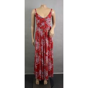 Torrid Dress Women 0 L Floral Red Soft Mesh Pleated Maxi Sleeveless Stretch